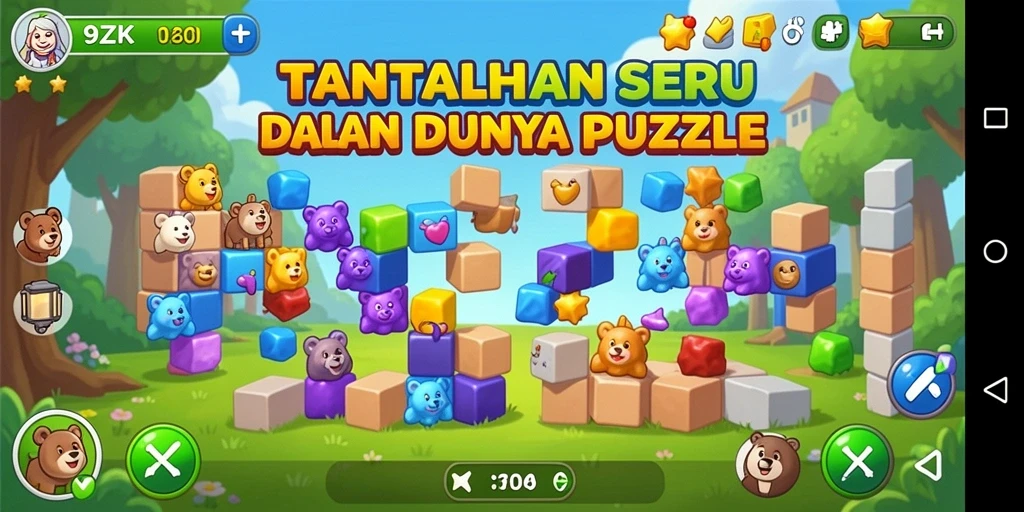 Screenshot 9ZK menunjukkan gameplay seru dengan berbagai tantangan puzzle.