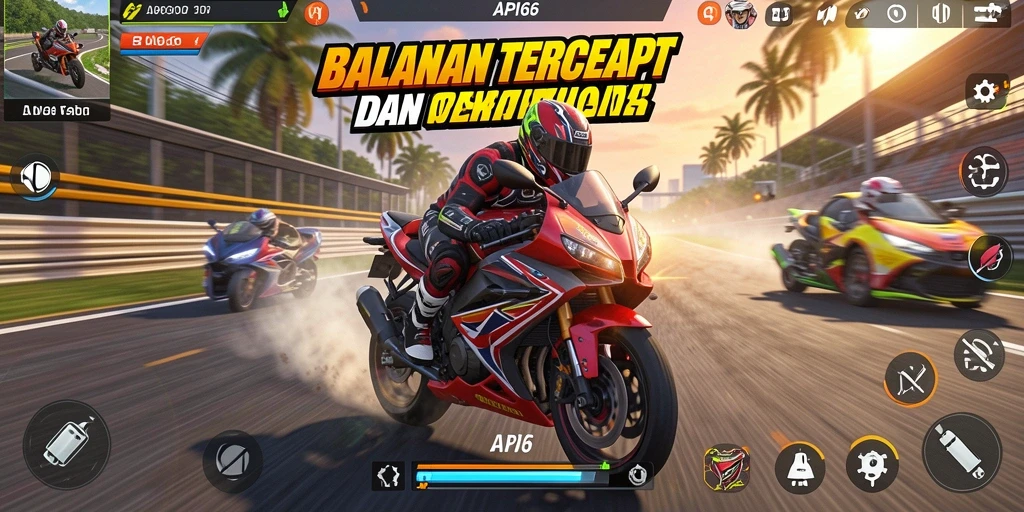 Tampilan menyenangkan dari gameplay balapan motor di API66.