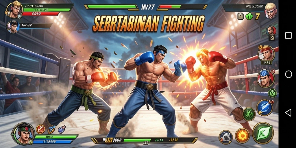 Gameplay seru dengan pertarungan karakter yang mendebarkan.