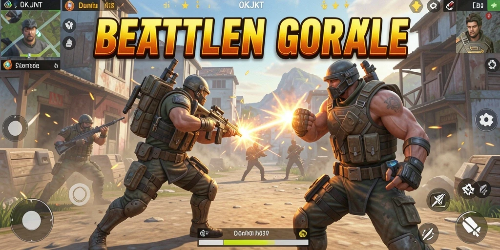 Screenshot utama OKJKT menampilkan aksi mendebarkan dalam pertempuran Battle Royale.